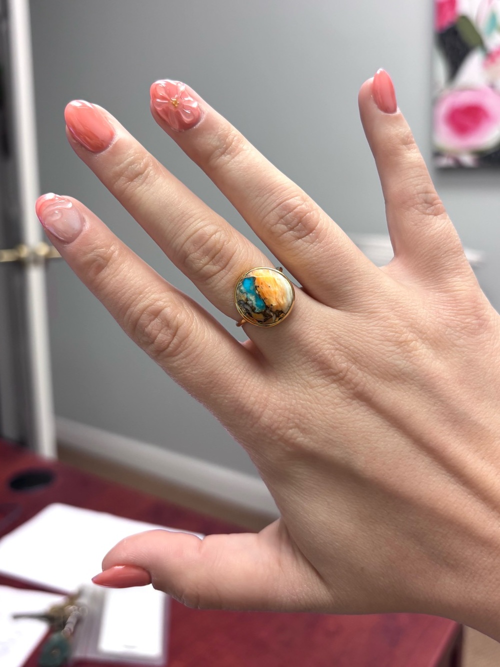 Local Eclectic “Statement Oyster Turquoise Ring” - 7